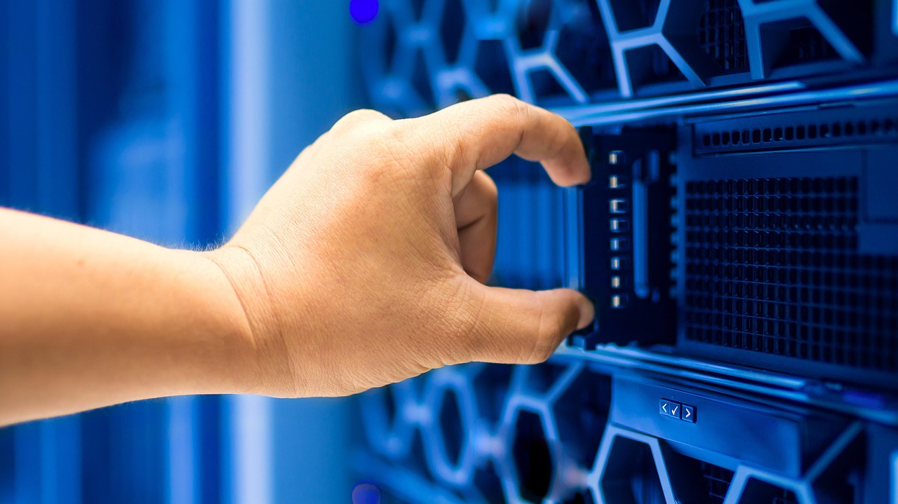 Rows of servers and cables in a data centre