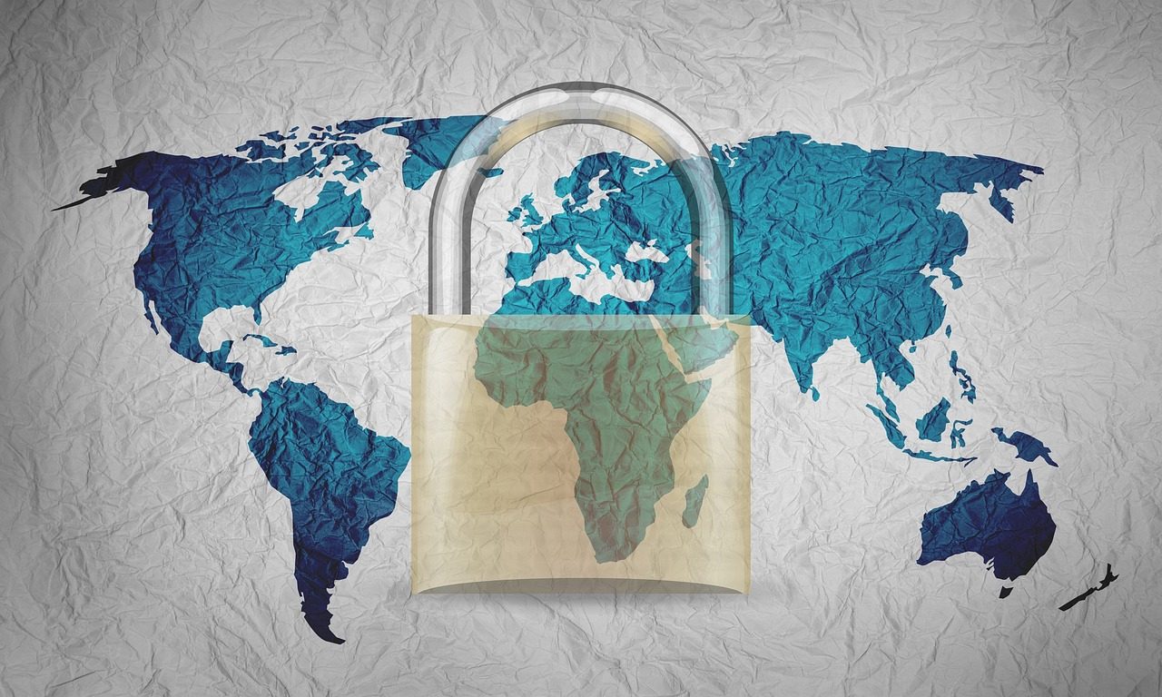 A padlock over a world map representing encrypted communication across the internet